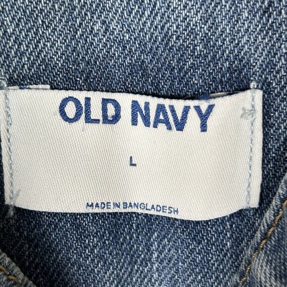 Old Navy Womens L Overall Shorts 100% Cotton Cuffed Leg Denim cottagecore fish - Picture 4 of 7